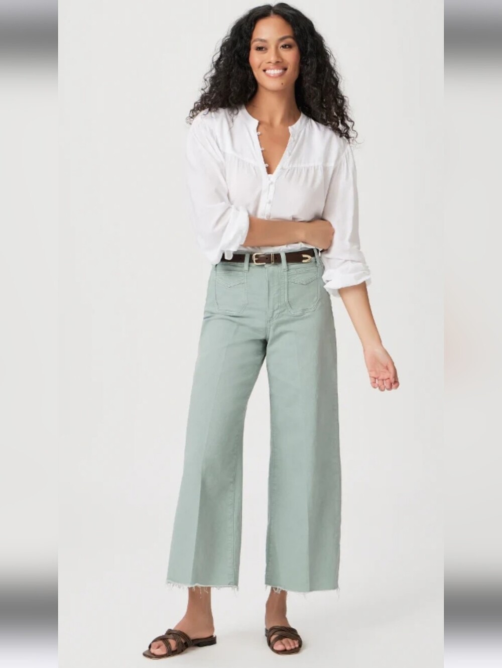 PAIGE Harper Ankle High Rise Wide Leg Jeans Sage Dust
